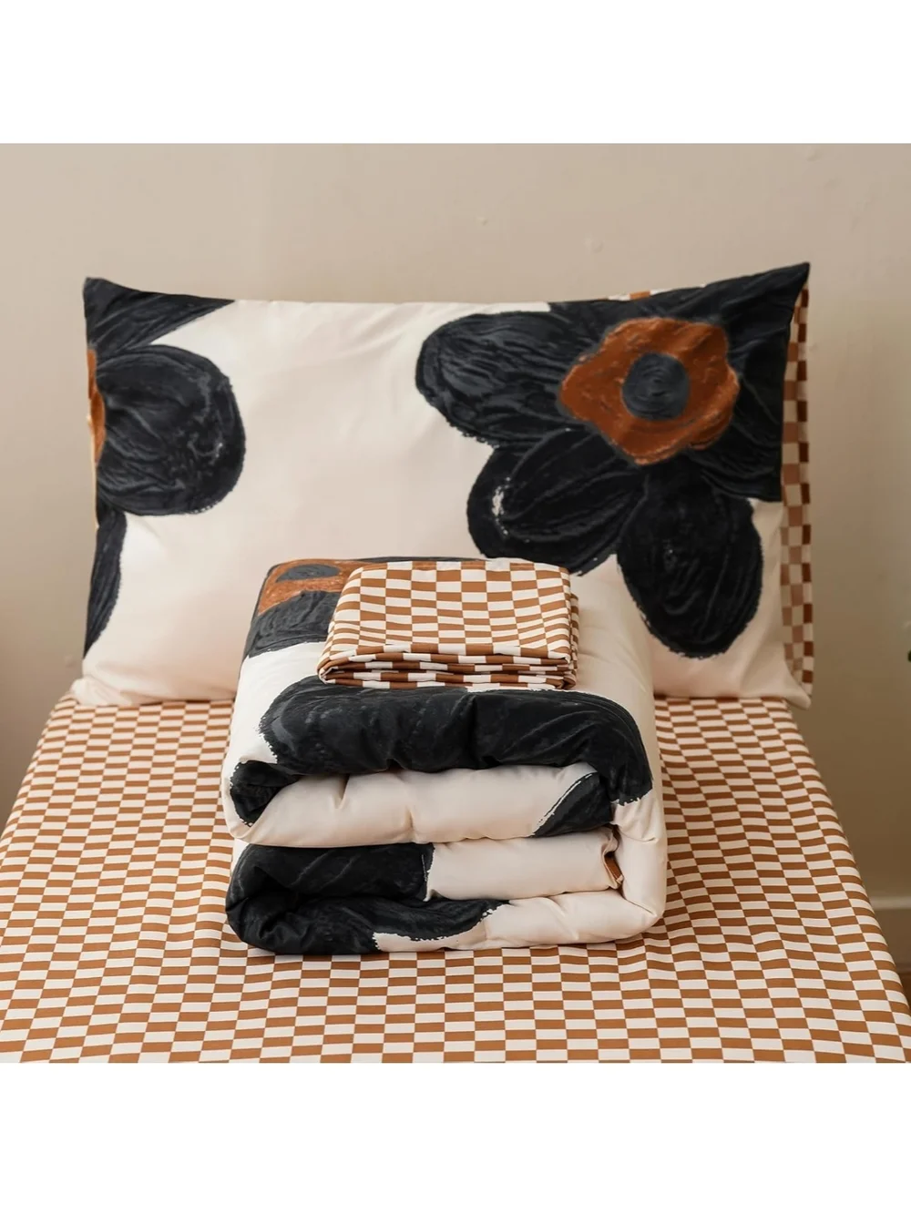 Toddler Bedding Set with Black and Brown Floral Motif New Without Packaging
